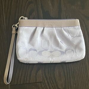 Coach monogram lilac wristlet with grey trim